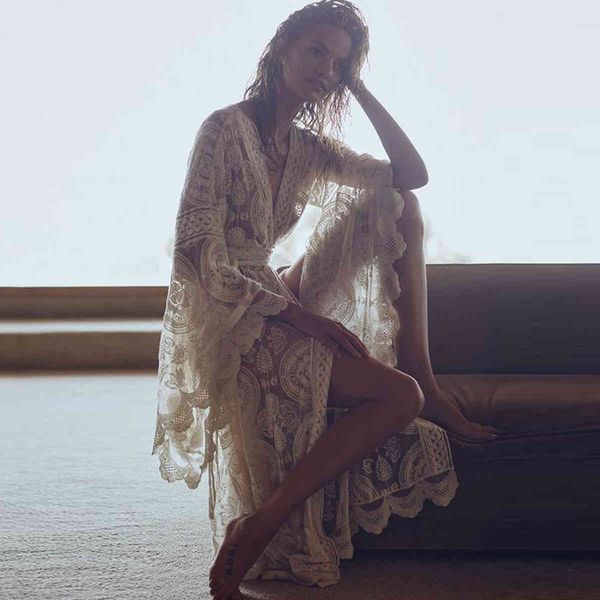 

dresses mandala mantra kimono summer boho lace beach cover-up swimwear long cardigan bell sleeve casual women jacket shirt h5xg, Black;gray