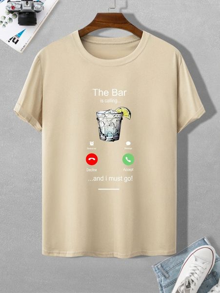 

men slogan & drink print tee e6z2#, White;black