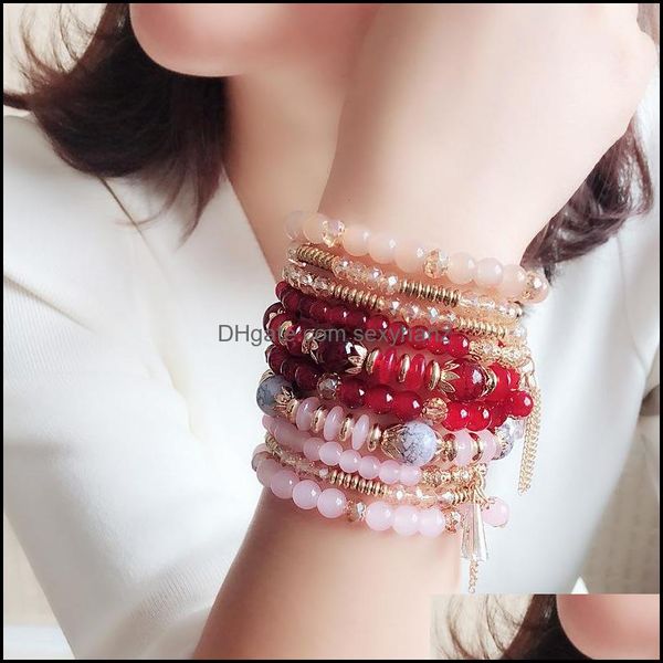 

beaded, strands jewelrybohemian bracelets middle east ocean style original design mti-layer beaded crystal bracelet women drop delivery 2021, Black