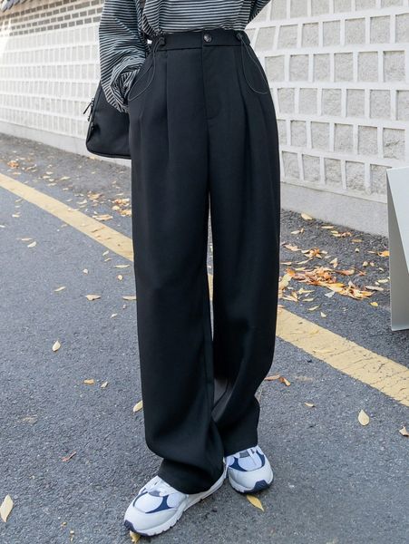 

dazy high waist slant pockets straight leg pants m9n7#, Black;white