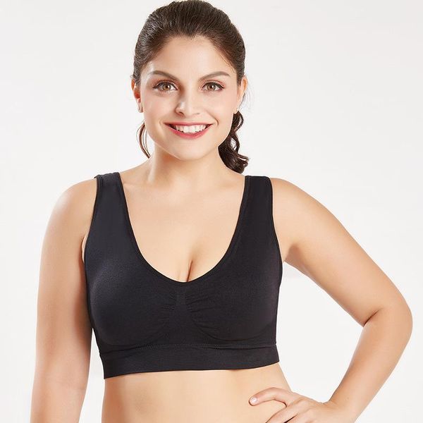 

gym clothing big size solid yoga bra plus sport push up women padded sports breathable wire sleep daily bras pink xl, White;black