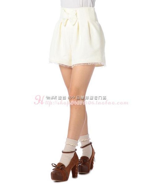 

women's shorts liz lisa jacquard knitting swallow gird mesh bow, White;black