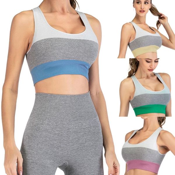 Gym Kleidung Laufen Fitness Yoga BH Damen Streifen Sexy Splice Sport Weste Tank Tops Unterwäsche