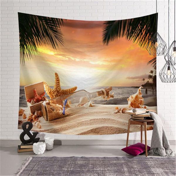 

tapestries bei ins europe coconut forest 3d digital printing tapestry beach seascape series velvet wall blanket bedroom decoration painting