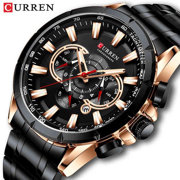 CURREN Mens Big Sport Watch For Men Moda Casual Orologio da polso al quarzo Data Cronografo Orologio maschile Impermeabile Relojes Hombre 210517