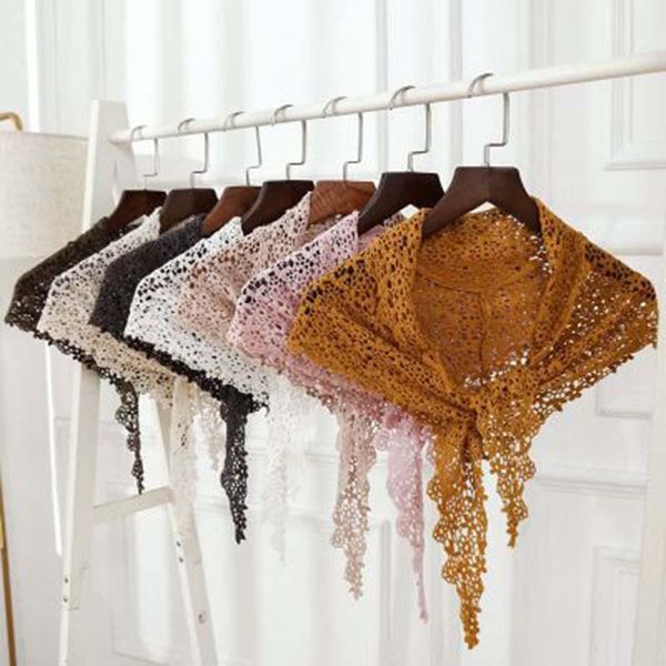 

scarves fake collar crocheted small shawl solid color with lace outside children's all-match literary women h30, Blue;gray