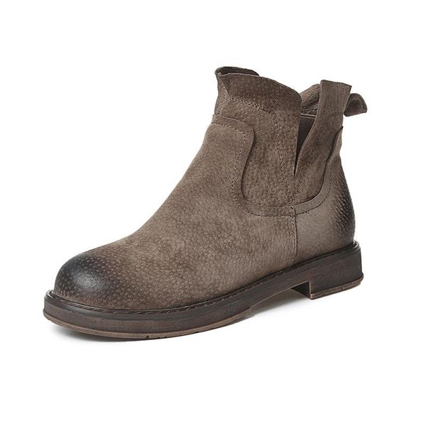 

boots autumn and winter women's leather warm plush cotton wear-resistant flat sole simple retro short, Black
