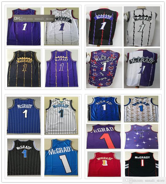 

sewn mesh vintage fashion men tracy 1 mcgrady jerseys purple white black blue red color basketball college shirts fast shipping, Black;red