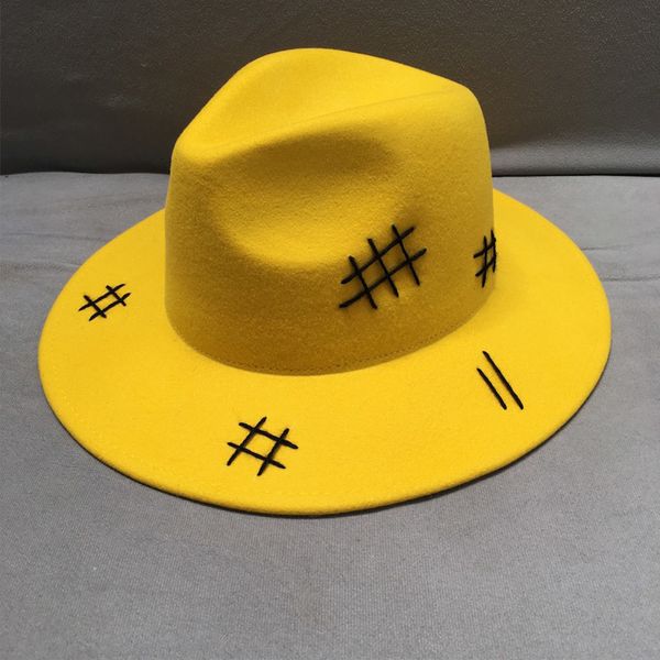 

berets new fashion yellow wool felt hat wide brim casual black lace up autumn winter sun men women porkpie jazz fedora d6ab, Blue;gray