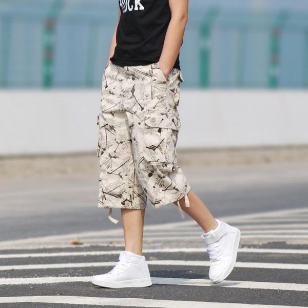 

men's shorts camouflage men loose military homme summer bermuda knee length beach short trousers fitness casual cargo, White;black