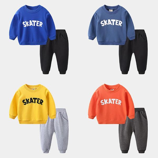 

clothing sets korean baby cotton kintting kids boys girls spring autumn loose tracksuit pullovers +pants 2pcs clothes, White