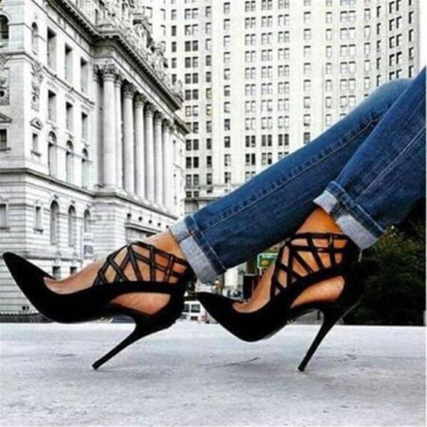 

dress shoes pattern women's sandals woman superior quality extra large code fashion show 12cm pointed toe thin heels 4-16, Black