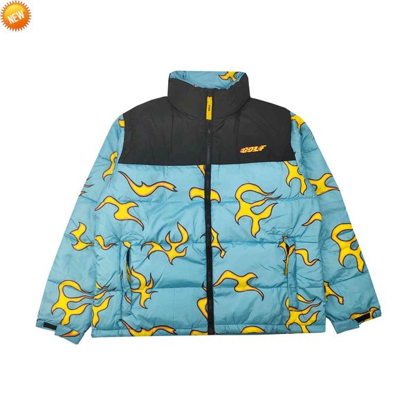 

new luxury men golf flower le fleur tyler the creator blue flame coats & jackets / down cotton warm winter #m38, Black