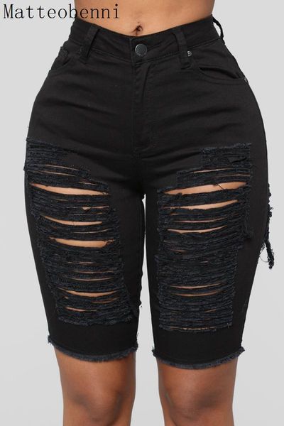

women's jeans knee length ripped denim shorts women push up stretch high waist biker short 2021 summer street black, Blue