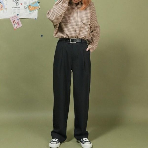 

women's pants & capris women fashion high waist black personality loose casual office ladies wide-legged suit street female trousers, Black;white