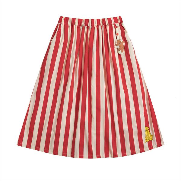 

harajuku original design summer womens skirts a line red white stripes calf length cartoon bear ladies cotton elastic waist, Black