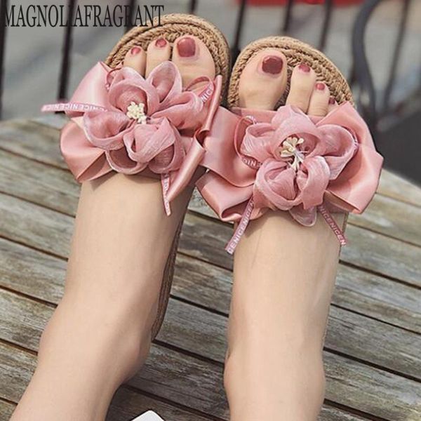 

slippers summer women flowers bow sandals slipper indoor outdoor flip-flops beach shoes fashion female casual chanclas hy477, Black