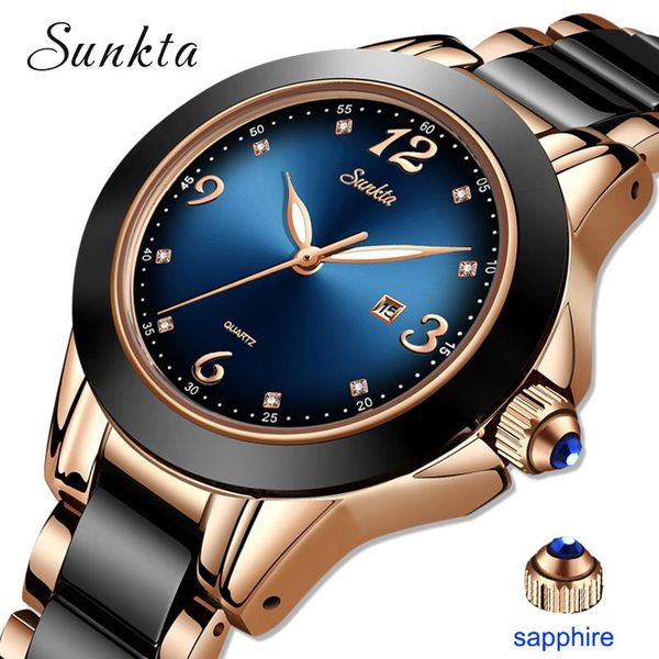

wristwatches lige brand sunkta fashion womens watches ladies luxury ceramic quartz watch women waterproof bracelet clock gift 2021, Slivery;brown