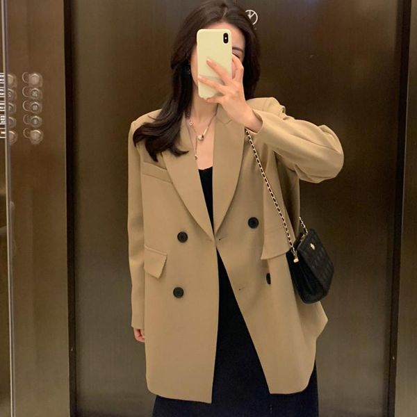 

women's suits & blazers office lady casual blazer oversize women 2021 vintage solid double breasted loose jacket coat korean fashion ou, White;black