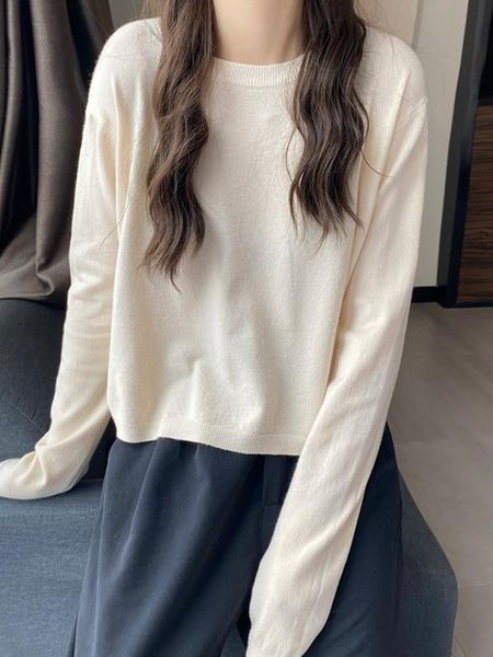 

women's sweaters round neck bottomed sweater inside outside spring autumn 2021 loose short long sleeved rac, White;black