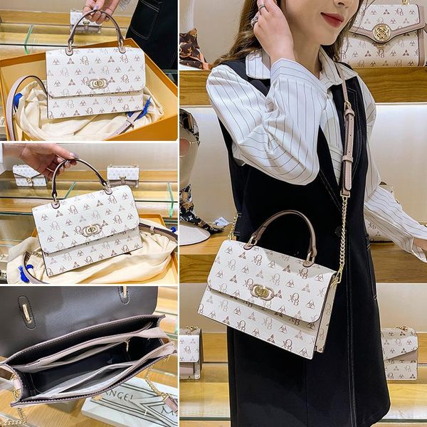 

evening bags 2021 fashion all match geometric prints one shoulder genuine leather purses wallet on chain cc bag for women