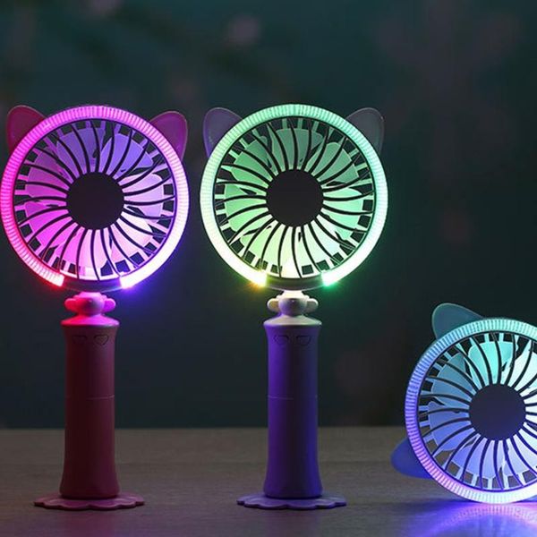 

pc portable handheld fans mini electric desk fan usb rechargeable with led night light 2 speed d0je