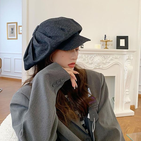 

berets exaggerated cloud hat showing face small fashion personality painter large version cowboy beret female autumn&winter, Blue;gray