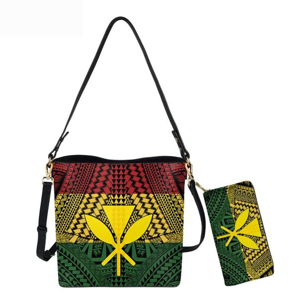 

evening bags style female leather shoulder bag and purse 2pcs set kanaka maoli hawaii tribal lady casual messenger for women 2021