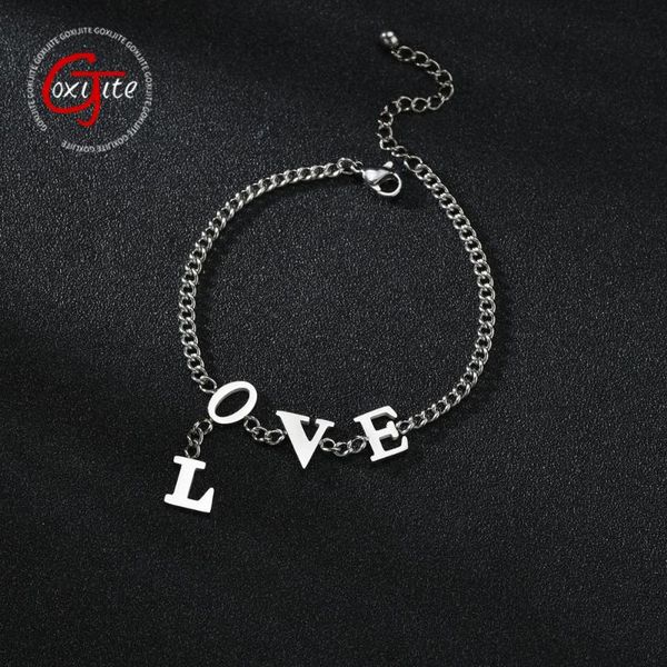 

charm bracelets goxijite trendy letter bracelet for girls stainless steel cuban chains love charming elegant women jewelry gift, Golden;silver