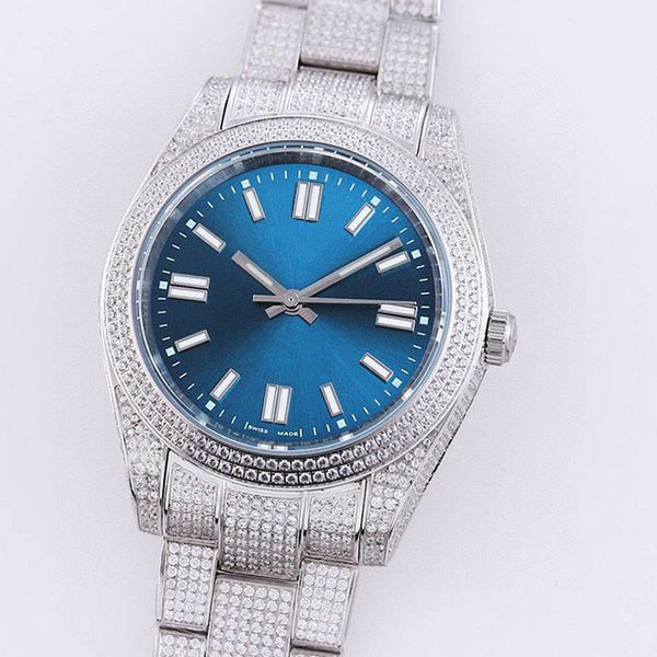 

full diamond men's automatic mechanical watch 41mm with diamond inlaid 904 stainless steel ladies watch bracelet montre de luxe diamond, Slivery;brown