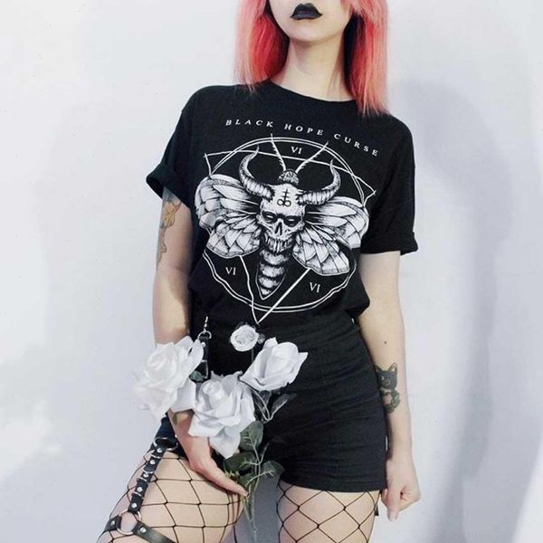 

summer dark letter satan devil black grunge gothic tees vintage punk harajuku women fun o-neck large sleeve ins t-shirt, White