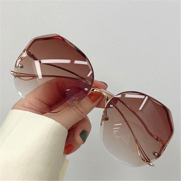 

rimless sunglasses women fashion metal bent leg gradient sun glasses ladies blue pink eyewear vintage shades uv400, White;black