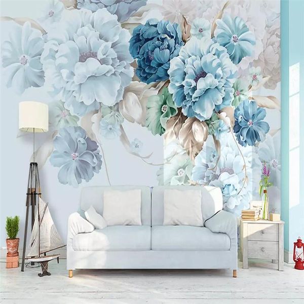 

wallpapers nordic fresh hand-painted peony flower garden living room tv background wall custom wallpaper mural