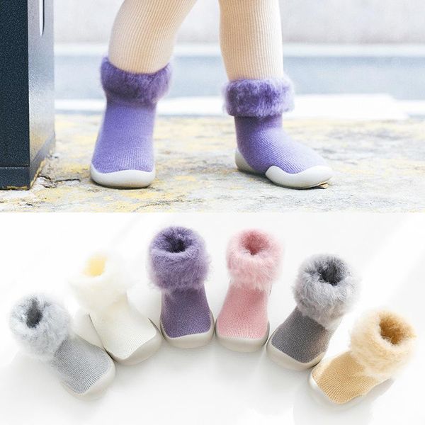 

first walkers terry velvet floor shoes baby toddler anti-slip socks pure color mid-tube booties