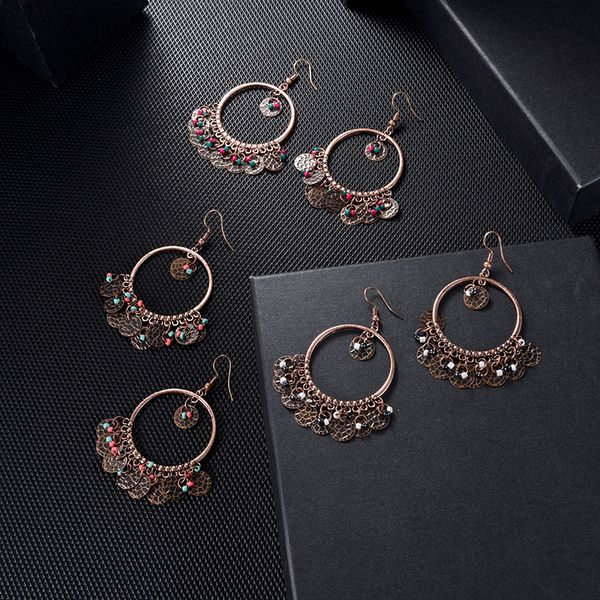 

vintage round beads metal tassel earrings for women ethnic antique copper bohemian handmade long dangle drop earrings jewelry, Silver