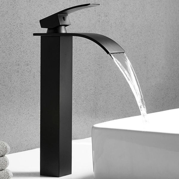

basin faucets waterfall sink tap bathroom cabinet faucet black paint single hole and cold mixer water
