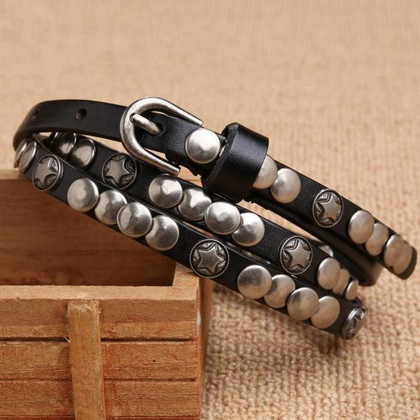 

belts women's with skirts thin decorative leather leisure layer cowhide rivet waist tide knotted, Black;brown