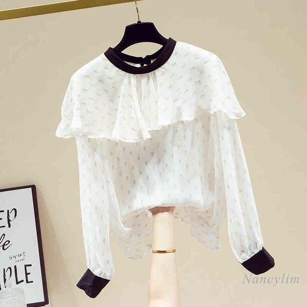 

blouses elegant lady chiffon shirt women spring bow collar all-match long sleeve blouse nancylim, White