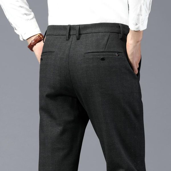 

men's pants autumn winter stripe office dress man classic business mens formal trousers men casual suit slim pantalon homme, Black