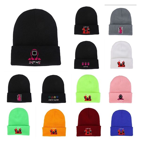 

squid squid game knitted surrounding autumn and winter warm wool dome crimped hat beanies, Blue;gray