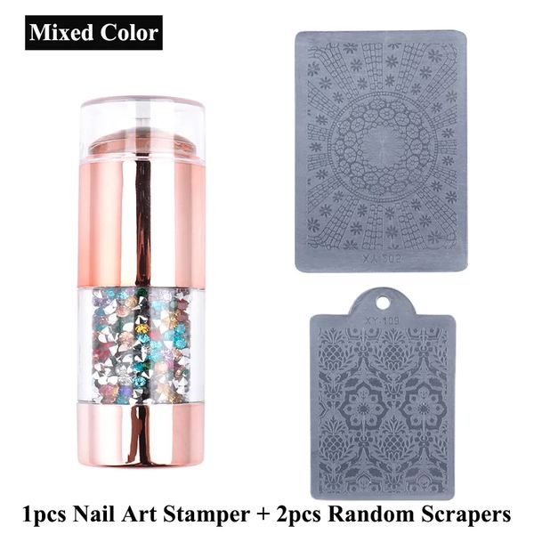 Moda Nail Art Şablonları Scripers ile Mühür 3 Adet Set DIY Çift Kafa Çivi Çıkartmalar Stampers Manikür Araçları