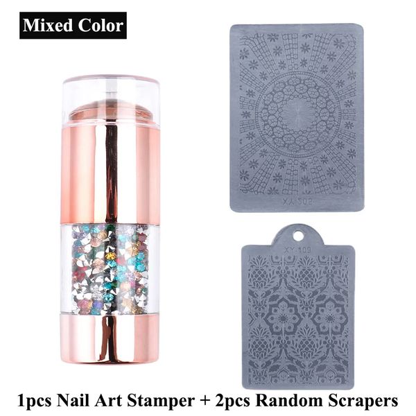 

fashion nail art templates seal with scrapers 3 pcs set diy double head nails stickers stampers manicure tools, White