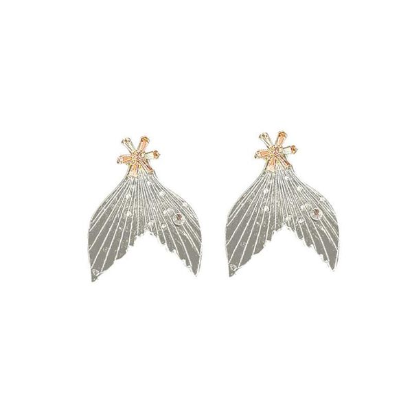

stud 925 silver shining rhinestone earrings prevent allergy mermaid tail for women girls wedding party jewelry, Golden;silver