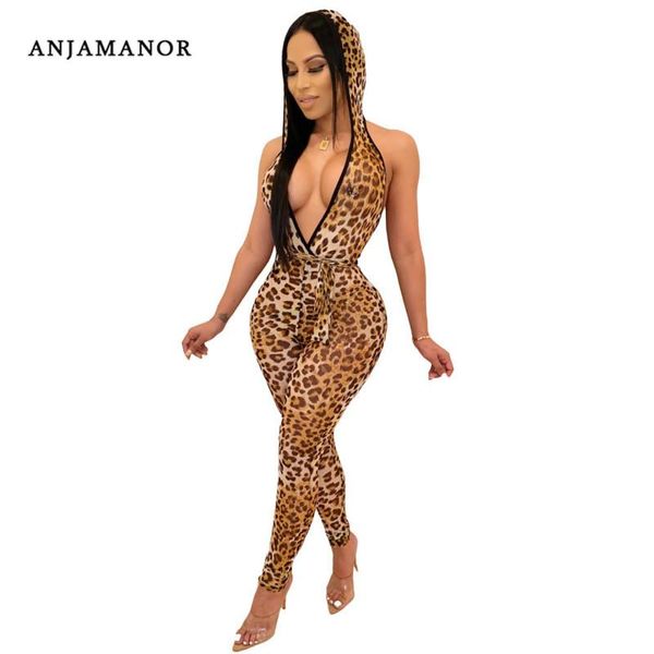 

women's jumpsuits & rompers anjamanor cheetah clubwear romper one piece wild animal print deep v neck open back women jumpsuit d46-ac36, Black;white