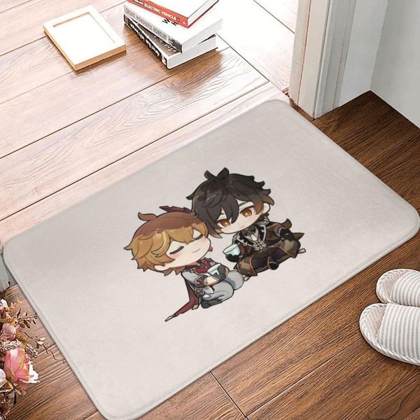 

carpets chibi childe & zhongli - genshin impact doormat rug carpet mat footpad non-slip antiwear corridor kitchen bedroom balcony toilet