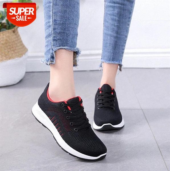 

knitted elastic mesh flat breathable sneakers women 2019spring autumn fashion gingham lace-up female shoes concise running shoes #gl7f