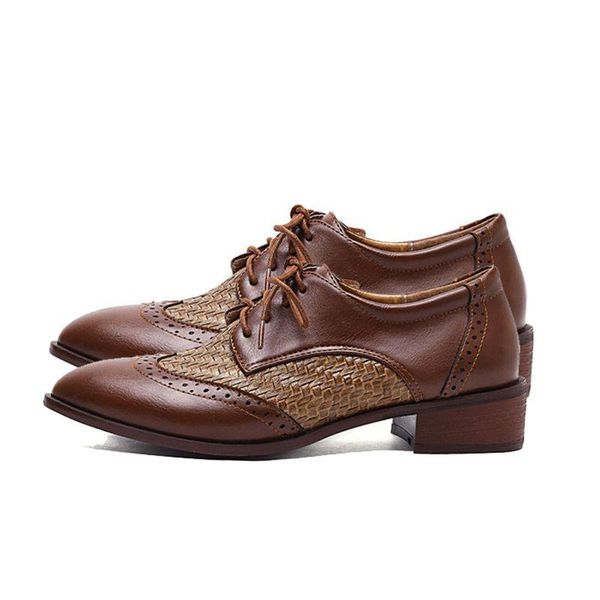 

dress shoes eagsity retro oxford women square heel brogue lace up pointed toe fashion office ladies derby party, Black