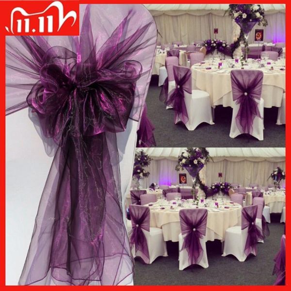 

65x275cm orange organza knot wedding chair decor banquet event decorations bow ties bands sashes blue 25pcs/lot