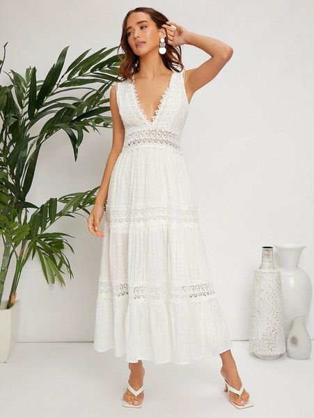 

solid guipure lace swiss dot dress v34b#, Black;gray