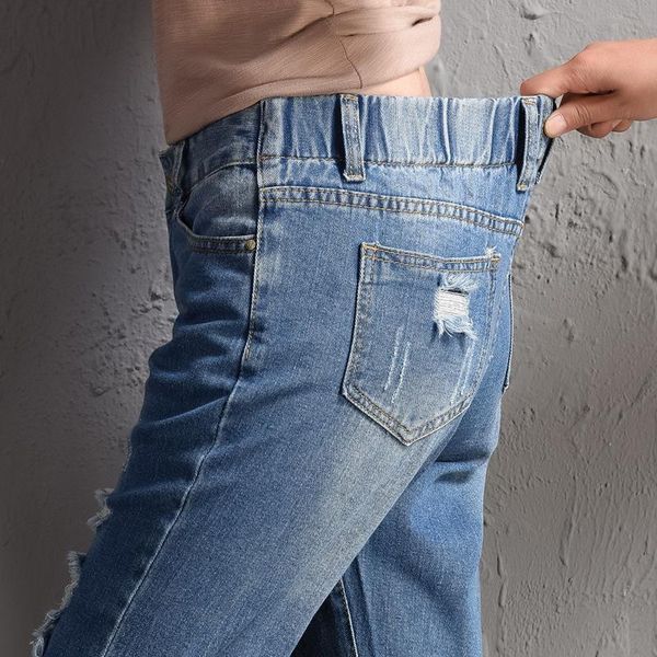 

women's jeans woman nine elastic waist plus size women 2021 summer, Blue